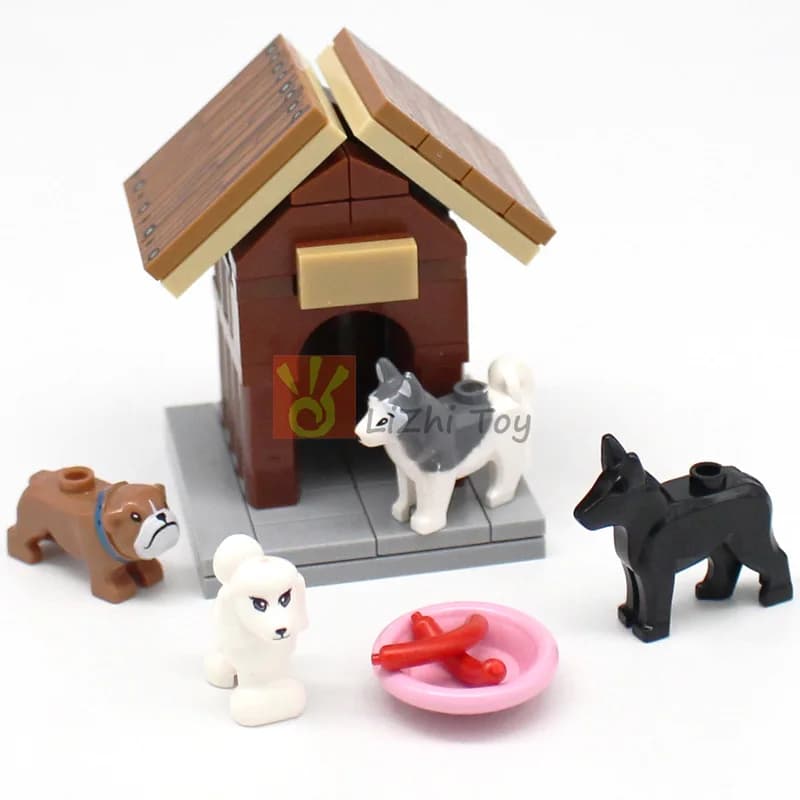 MOC Chien Berger Allemand 92586 Briques de Construction Compatibles avec Poodle Husky Jouets Scène Animaux de Jardin Chiots
