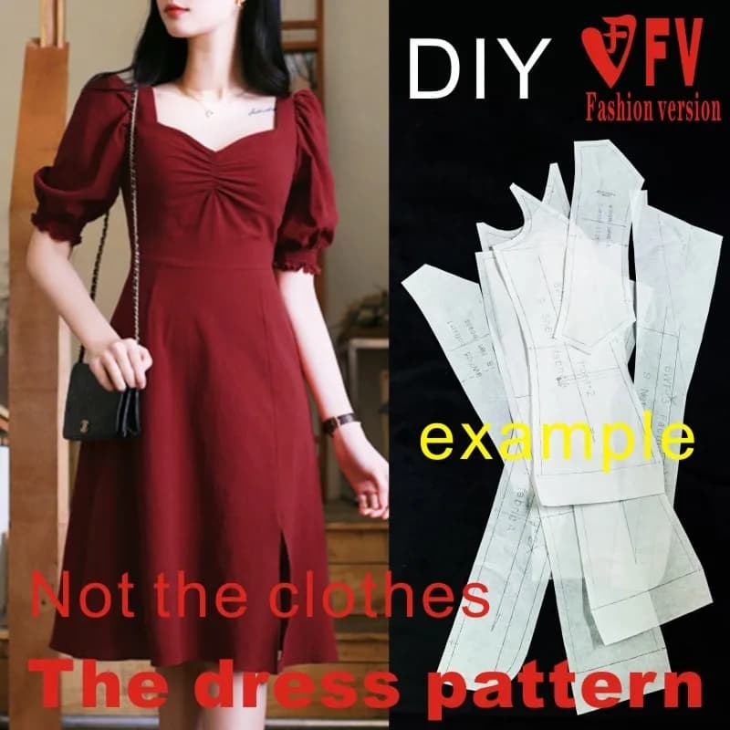 Robe à manches bouffantes et col carré pour femmes, motif Design, vêtement, couture, dessin, BLQ-549