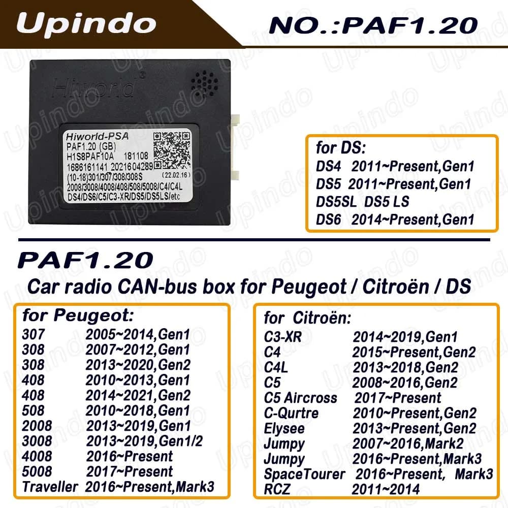 Autoradio Android, unité principale, adaptateur de décodeur CAN Bus pour Peugeot 301 307 308 2008 3008 408 508 5008 Citroën C3 C4 C5 DS4 DS5 DS6