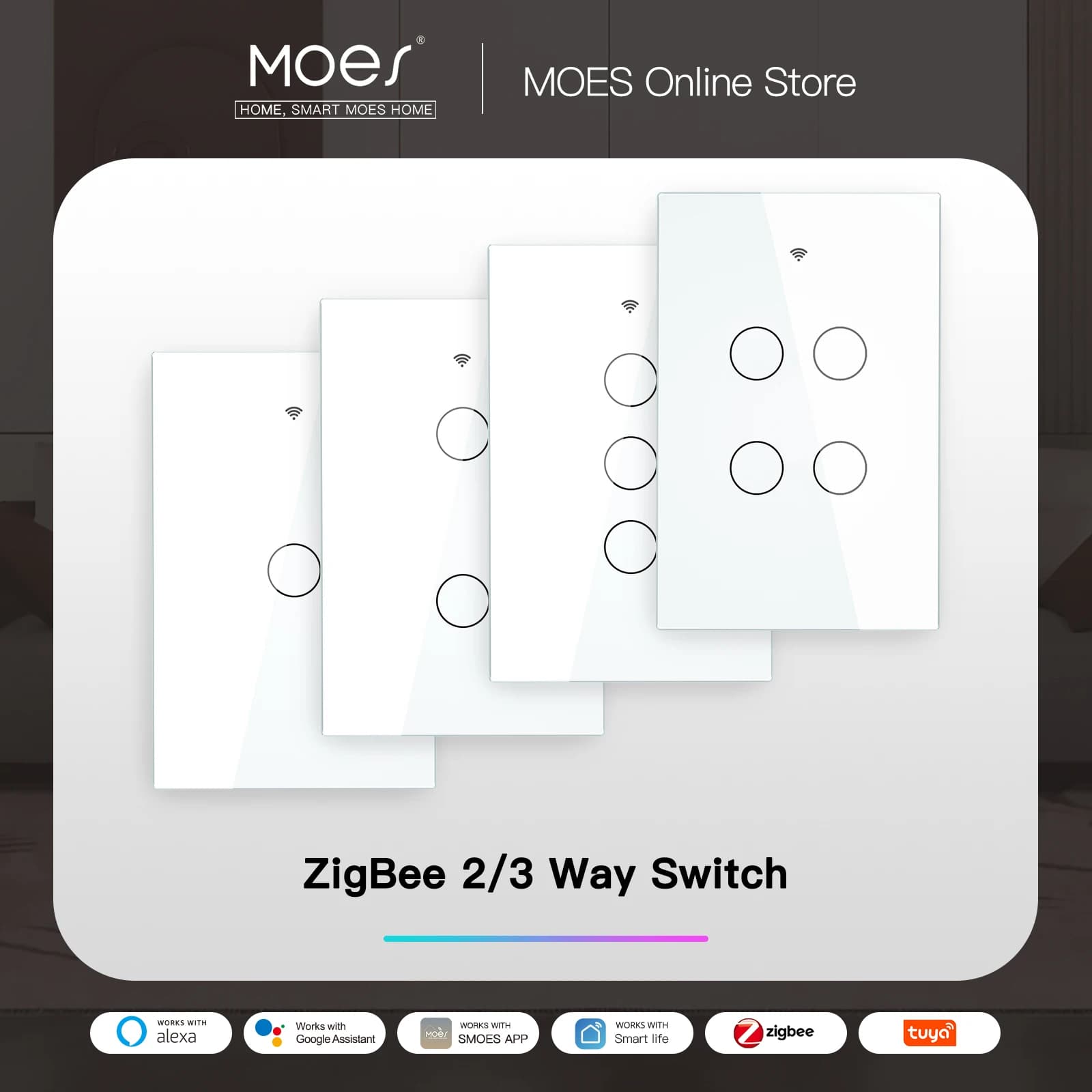 Interrupteur mural tactile intelligent ZigBee avec ou sans neutre, sans condensateur, compatible Smart Life/Tuya, contrôle 2/3 voies, compatible Alexa Google