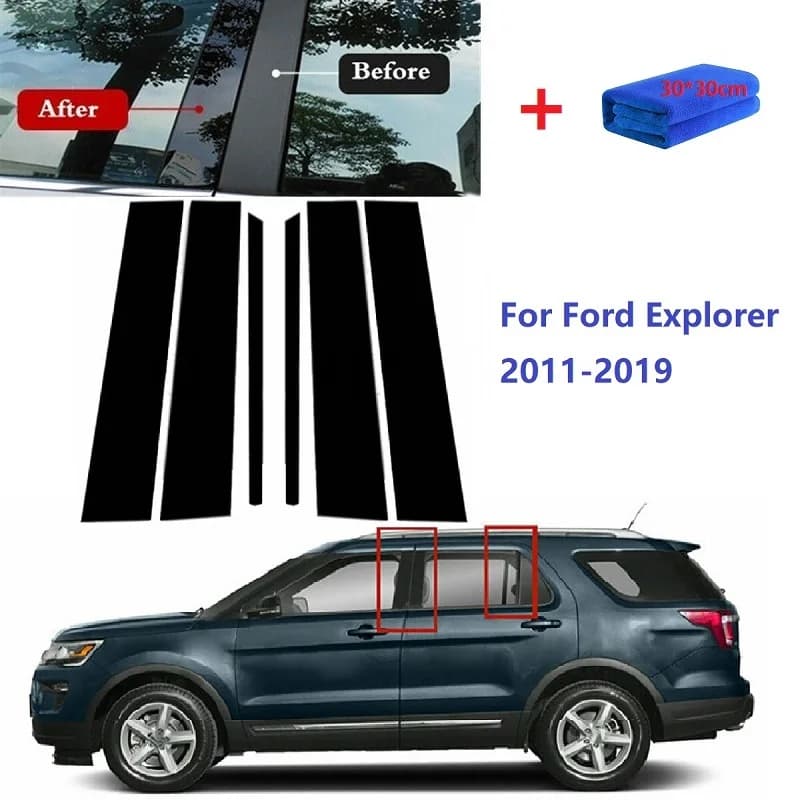 Poteaux de pilier polis noirs brillants, adaptés pour Ford Explorer 2011-2019, revêtement Kiev illage de fenêtre, autocollant de colonne BC, 6 pièces