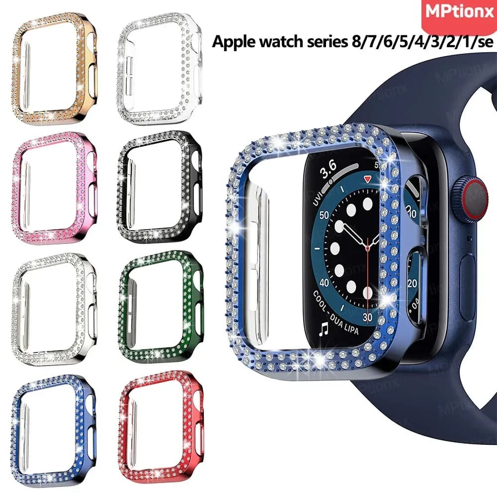 Coque pour Apple Watch 7 8 9 45mm 41mm 40mm 44mm 38mm 42mm, housse de protection pare-chocs en diamant scintillant pour Iwatch série SE 6 5 4 3 2 1