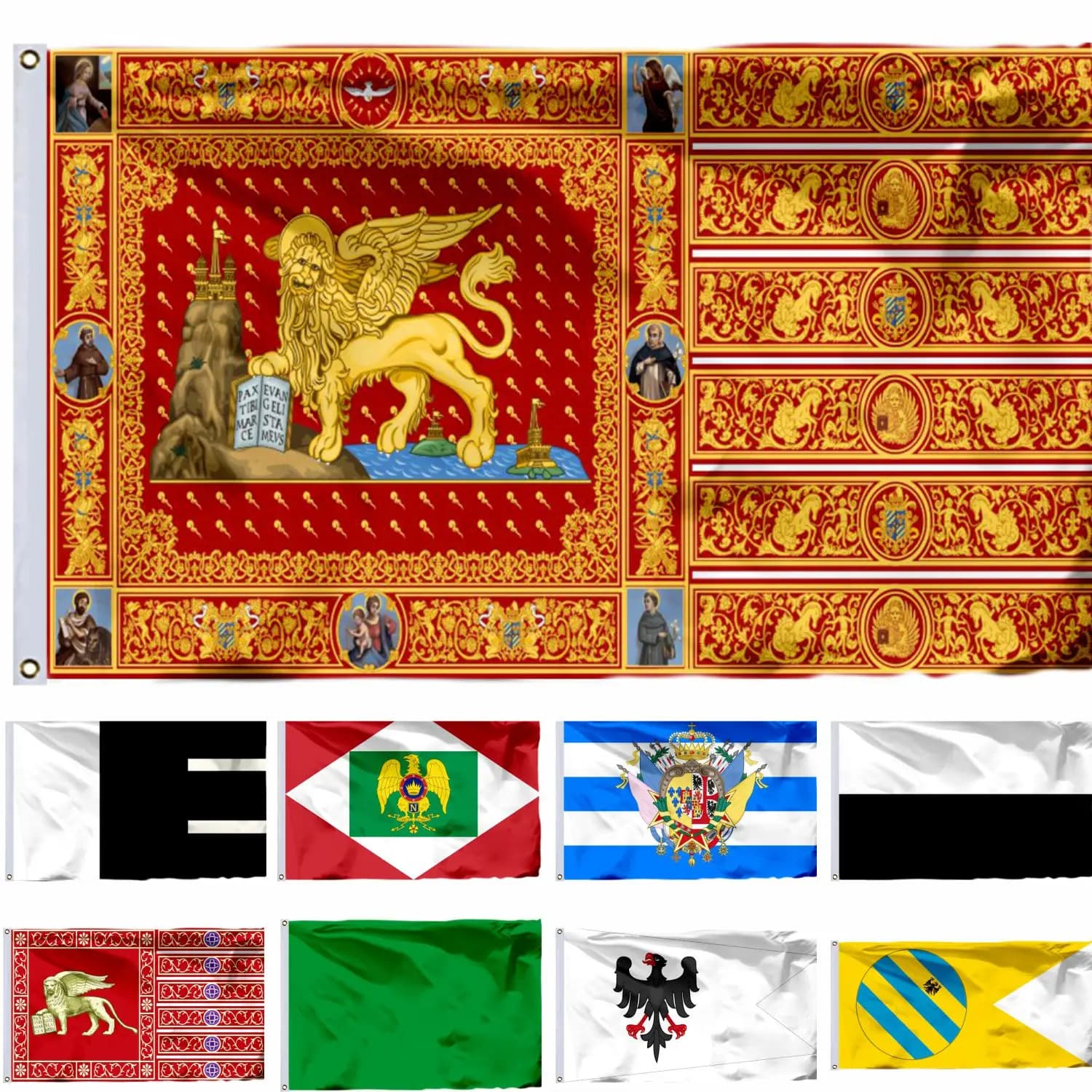 Drapeau de la République d'Italie, Venise, différentes tailles : 21x14 cm / 2x3 pieds / 3x5 pieds, bannière de guerre rectangulaire verte du Royaume d'Étrurie, Royaume Napoléonien