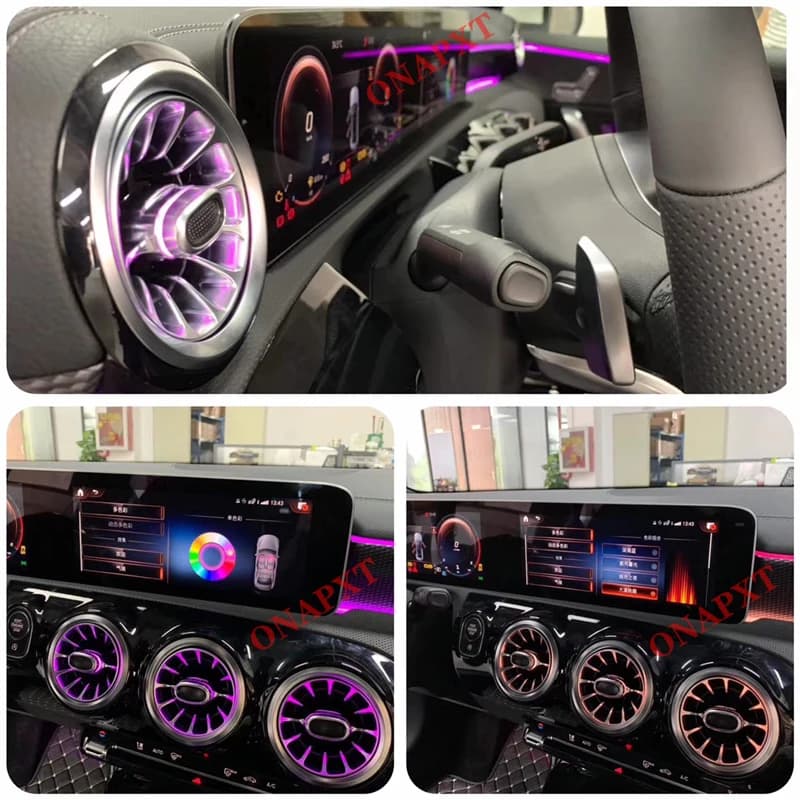 Lampe d'ambiance pour voiture, 64 couleurs, pour Benz classe A/CLA synchronisée avec lumière LED, Turbine d'ambiance, évent W177 W118