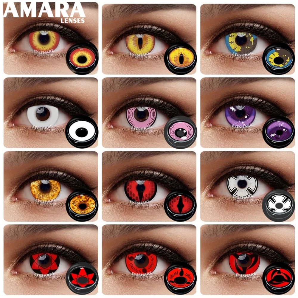 AMARA – lentilles de Contact colorées pour les yeux, dessin animé, Cosplay, bleu, violet, Halloween, beauté, maquillage, 2 pièces