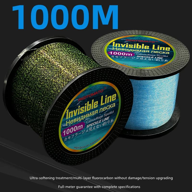 Ligne de pêche Invisible de 1000m, Monofilament tacheté, fil de Camouflage 3D coulant en Nylon, ligne enduit de fluorocarbone pour carpe mouchetée japonaise