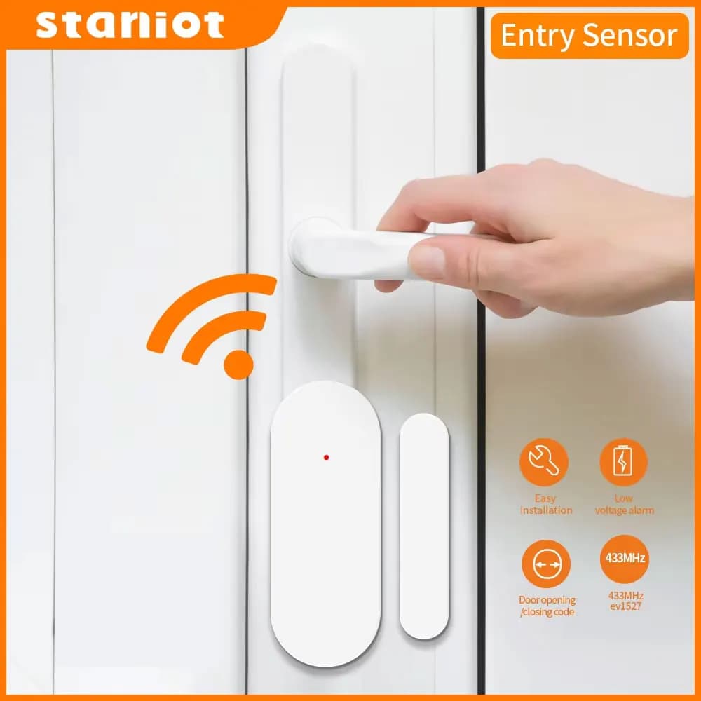 Staniot DS100 433mhz Accessoires d'alarme Télécommande intelligente sans fil Capteur d'alarme pour porte et fenêtre Détecteurs d'ouverture/fermeture de porte