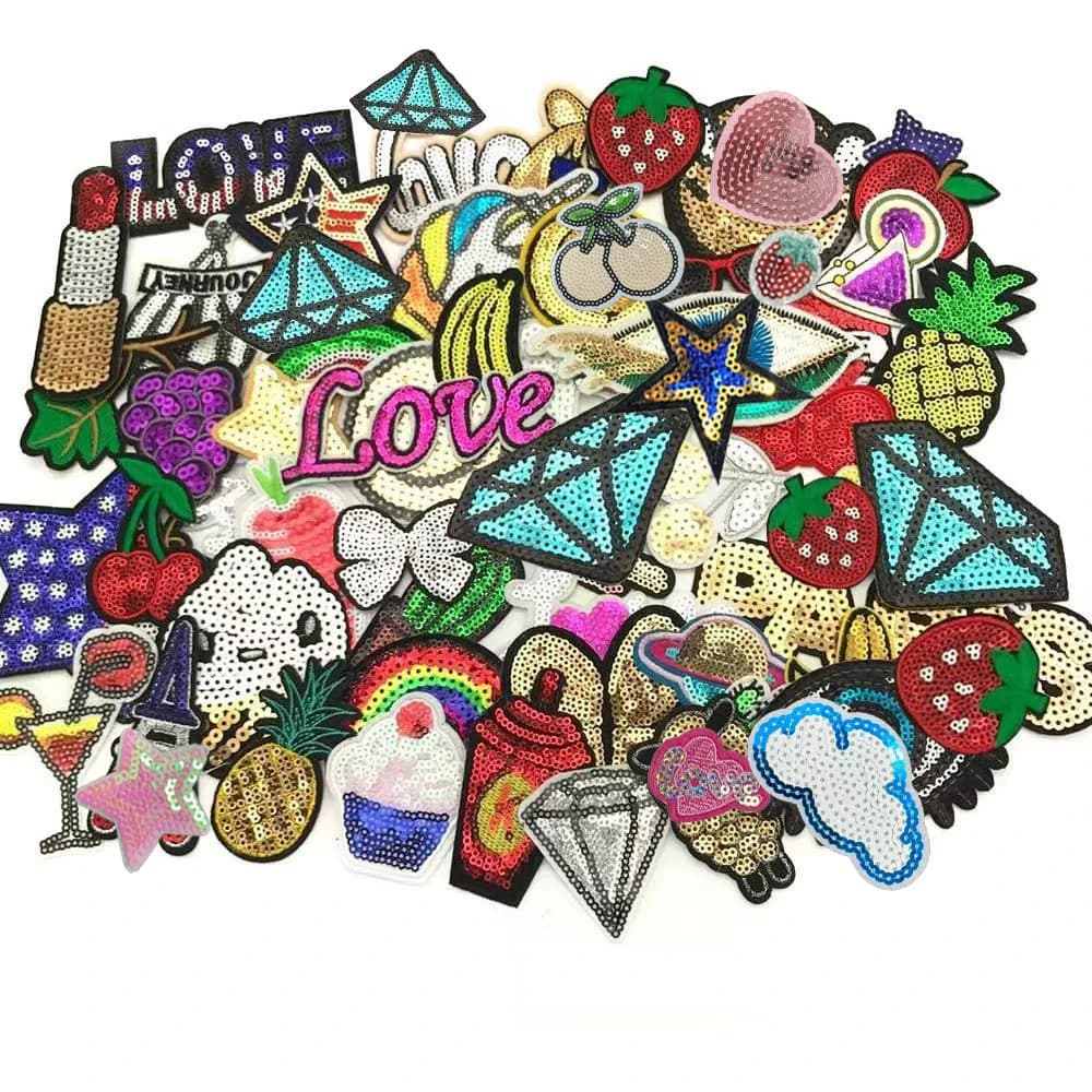 Lot de 30 motifs brodés à paillettes, à coudre ou thermocollants, assortis, pour scrapbooking, styles aléatoires