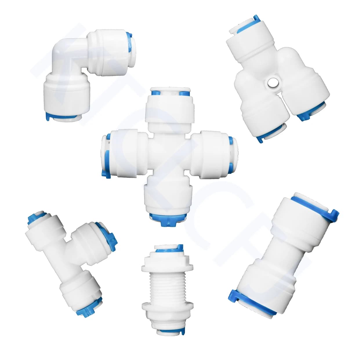 RO raccord de tuyau d'eau coude droit Tee Cross 1/4 "3/8" raccord de tuyau rapide en plastique connecteur d'osmose inverse