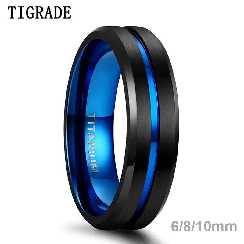 Bague en titane Tigrade 6mm 8mm 10mm noir bleu rainure centrale alliance confort ajustement mat pour hommes femmes