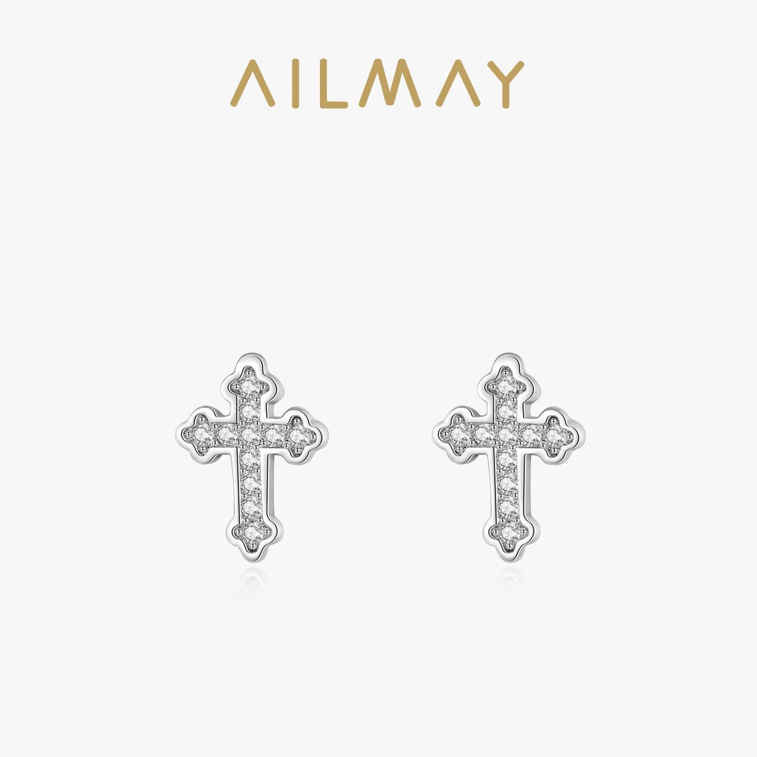 Ailmay-Mini boucle d'oreille en argent regardé 925 authentique pour femme, goujon en forme de croix, épingle d'oreille, bijoux fins, simple, brillant, mignon, mode