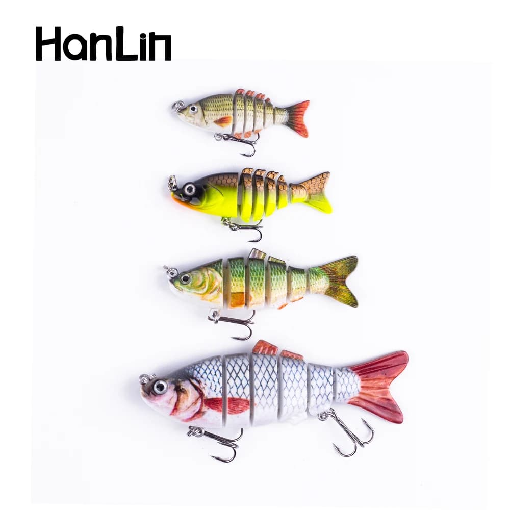 Leurre de pêche articulé Hanlin 5/6/7/8/10cm, mini-swimbait flexible, leurre bionique crankbait coulant pour la pêche au brochet et au bar