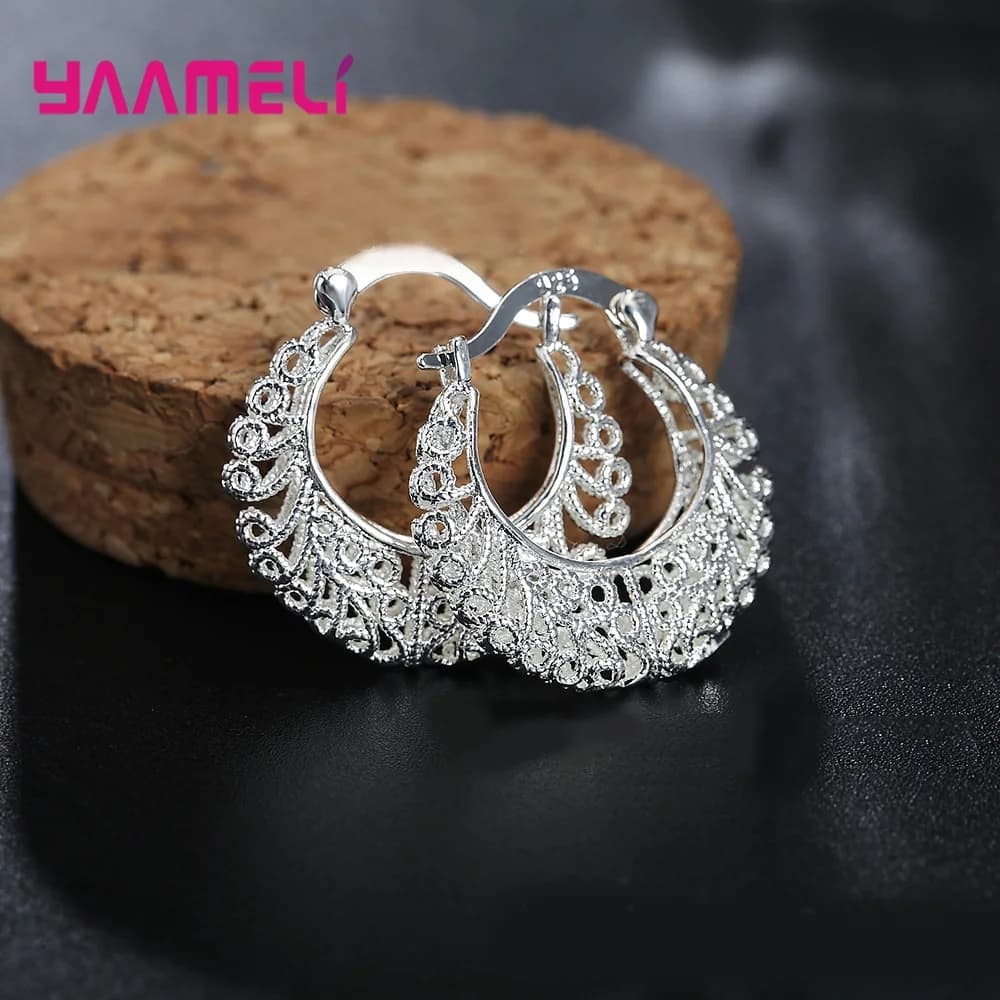 Ethnique Vintage motif cerceau boucles d'oreilles 100% 925 en argent Sterling réel S925 bijoux femme célèbre mariage fiançailles fête cadeaux