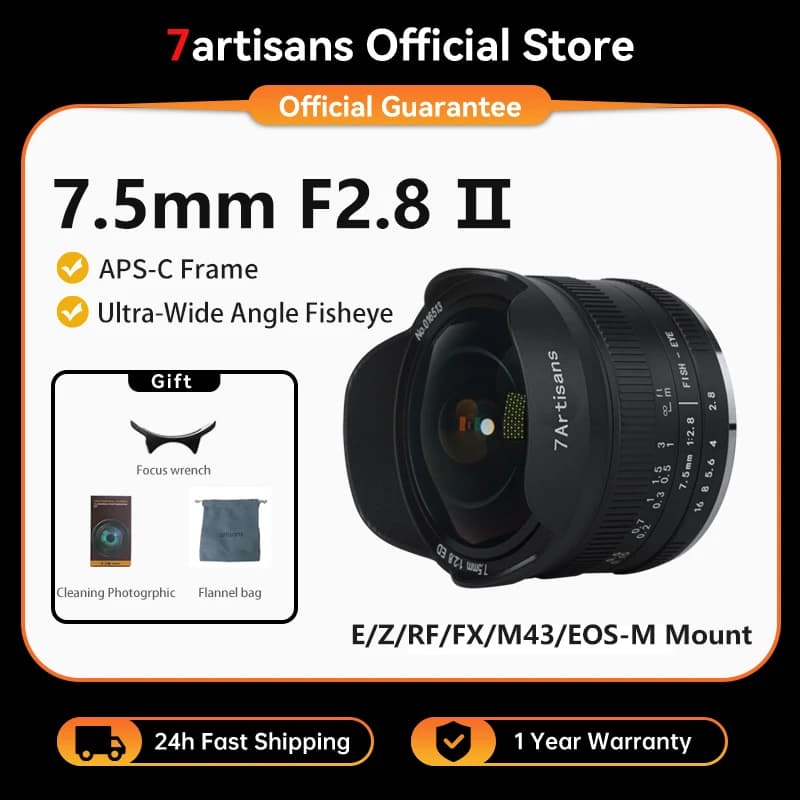 7artisans Objectif fisheye ultra grand angle 7,5 mm F2.8 Mark II pour Sony E Alpha 6400/ZVE10 Fuji XF X-T1Nikon Z Z Z50/Z fc Micro M4/3 Olympus/Panasonic E-PL2 GH1 Canon EOS-M M50 Canon RFRP R5 R6
