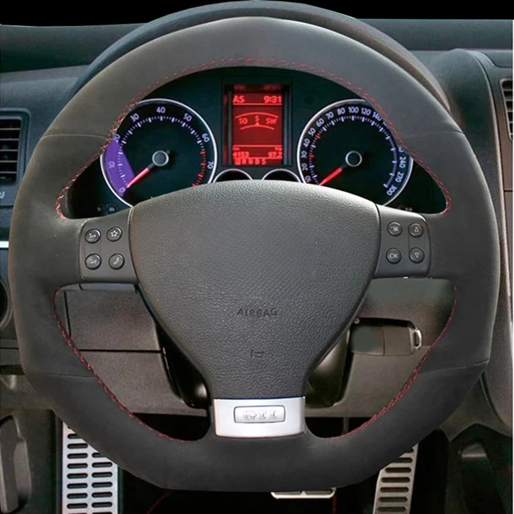 Housse de volant de voiture en cuir suédé noir DIY pour Volkswagen Golf 5 Mk5 GTI VW Golf 5 R32 Passat R GT 2005