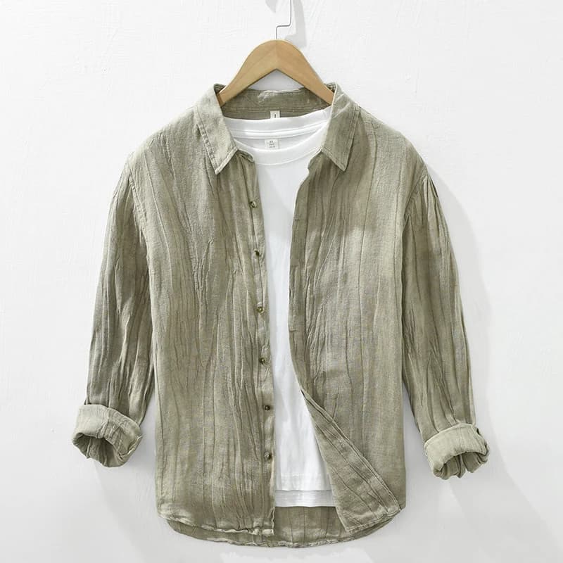 Chemise en lin à manches longues pour homme, nouveau design, vintage, froissé, marque, décontractée, bouton dissimulé, tendance, 100%