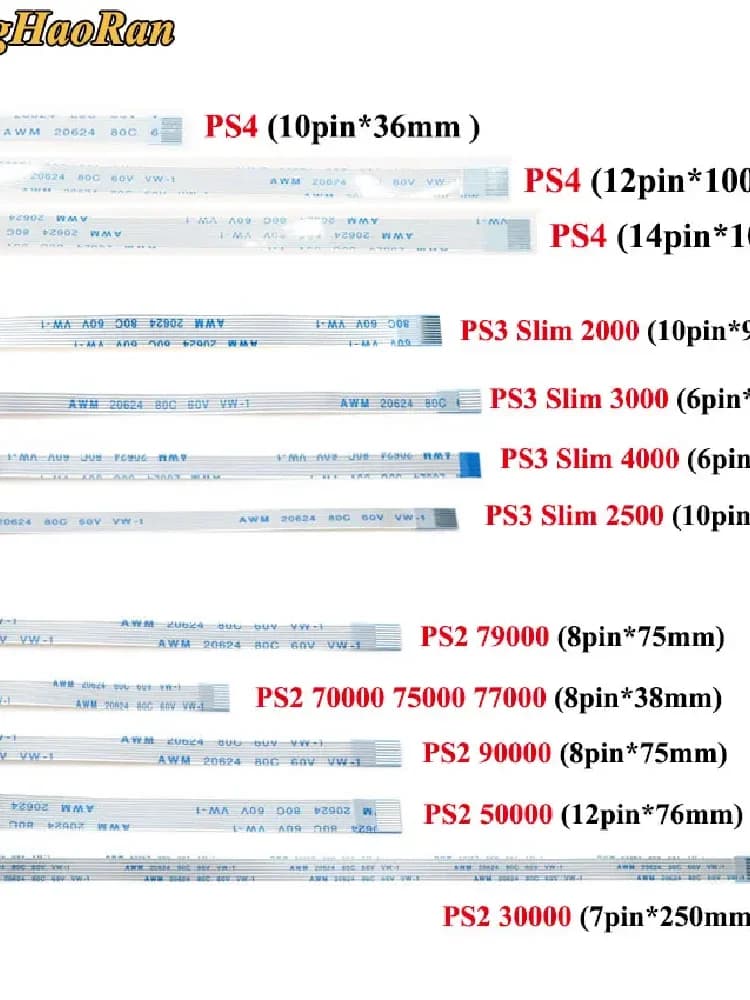 ChengHaoRan-Carte PCB de charge et interrupteur d'alimentation, câble flexible pour PS3 slim, PS2, 6, 7, 8, 10, 12/14 broches, câble ruban flexible pour PS4, 3 pièces