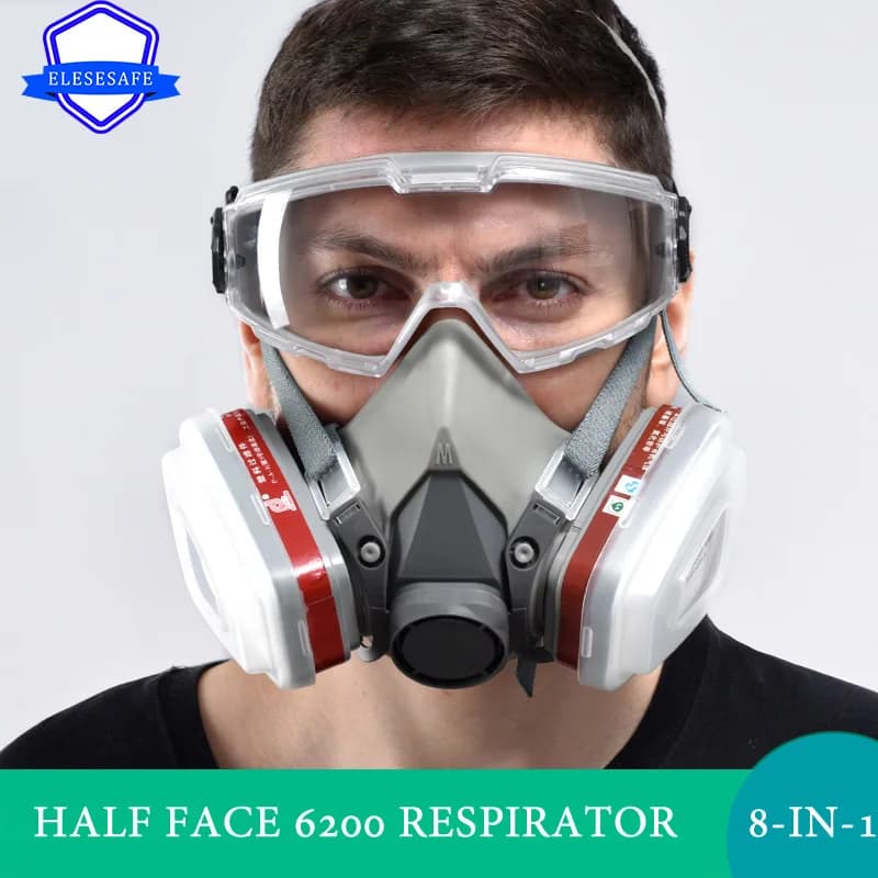Masque à gaz anti-poussière 6200 7 en 1, demi-visage, respirateur réutilisable, double filtres P-A-1, lunettes de sécurité pour la peinture, la pulvérisation, Protection pour les travaux