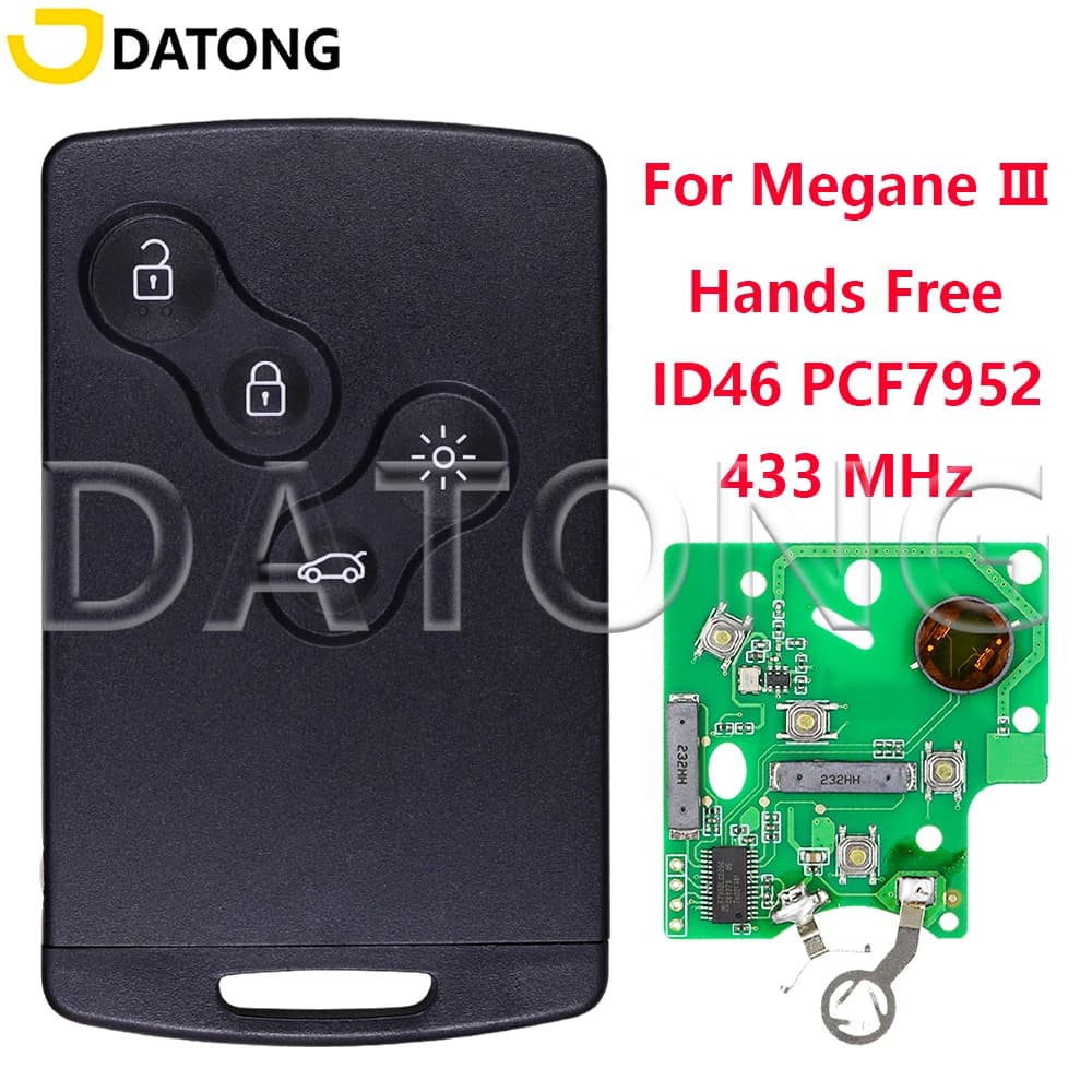 Datong World clé de télécommande de voiture pour Renault Megane3 Fluence Scenic Laguna 3 Koleos Clio PCF7952 carte mains libres de remplacement
