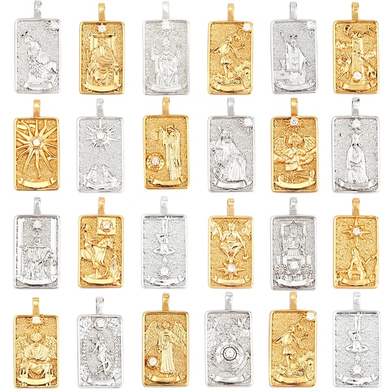 Pendentif à breloque cartes Tarot, plaqué or véritable 18K, accessoires de bijouterie pour Bracelets et colliers, fabrication M06, nouveauté 2021