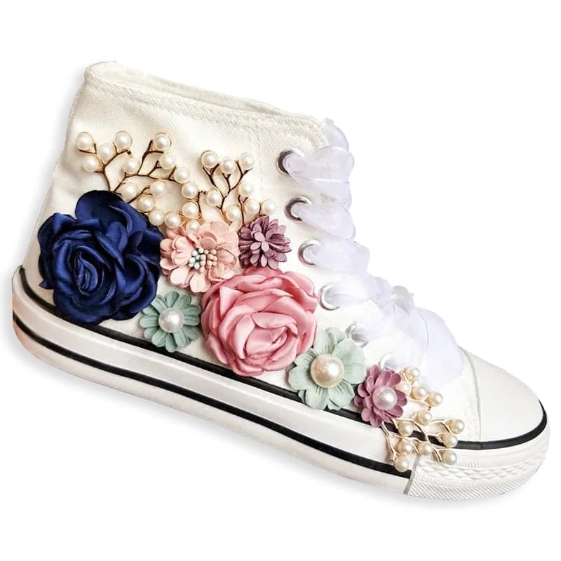 Chaussures en toile printemps-été, baskets décontractées pour femmes et filles, motif floral 3D, collection parent-enfant