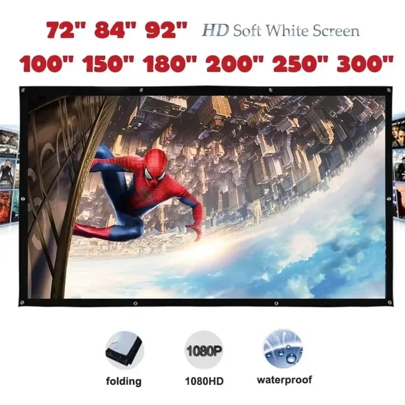 Écran de projection portable simple à contraste élevé, projection frontale avec œillets, blanc mat, compatible HD/4K