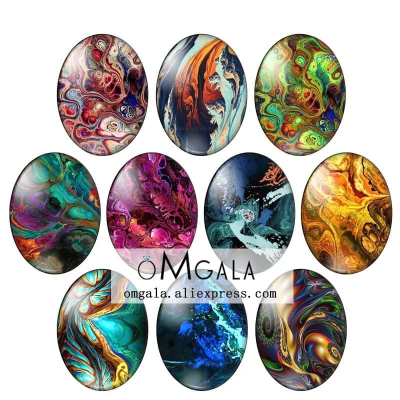 Cabochon Ovale en Verre avec Photo Vibrante, Couleur Vibrante Violet et Bleu, 13x18mm/18x25mm/30x40mm, 10 Pièces