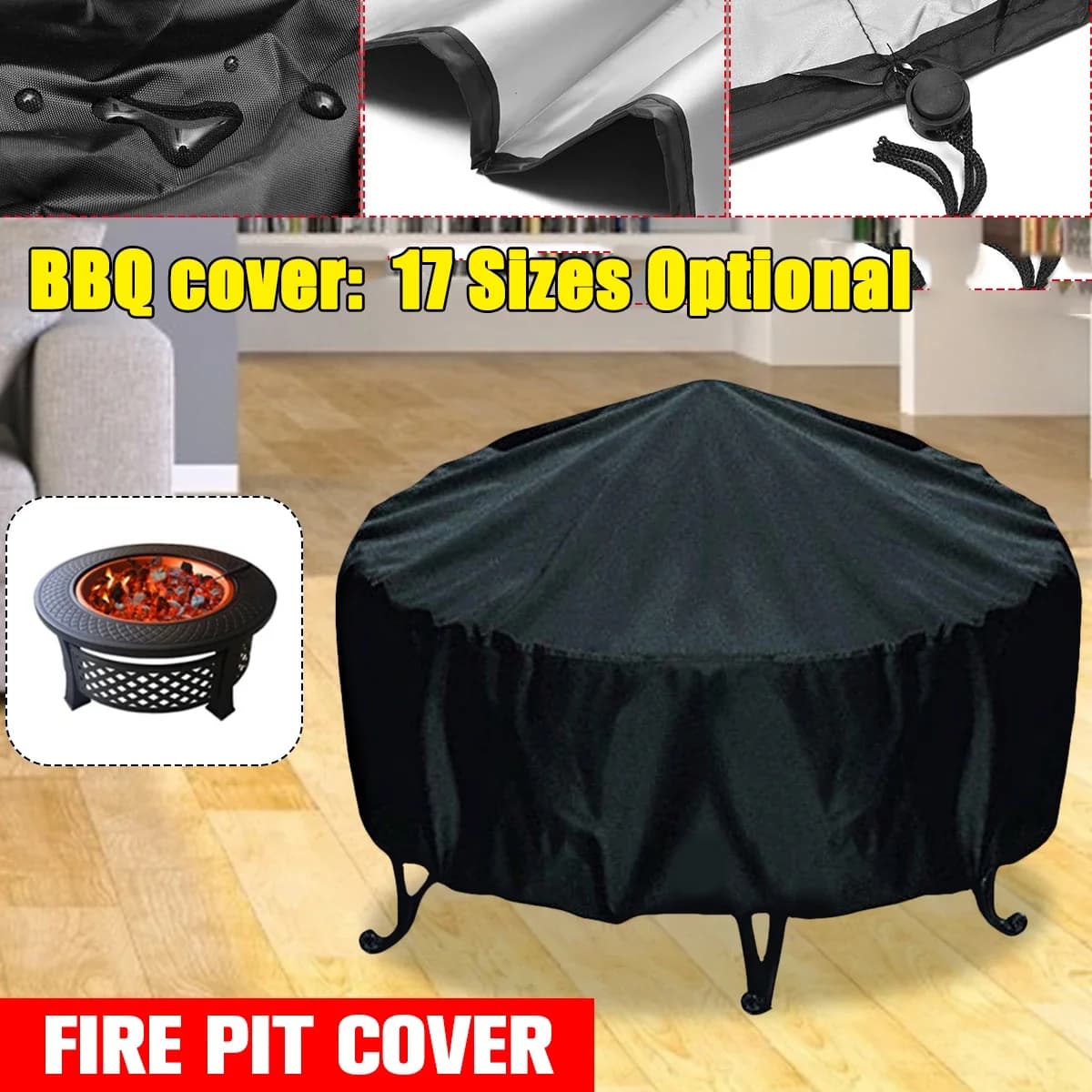 Couverture de fosse à feu de Patio imperméable noir protecteur UV Grill BBQ abri de jardin extérieur cour couverture de barbecue ronde couverture de canopée housses de meubles