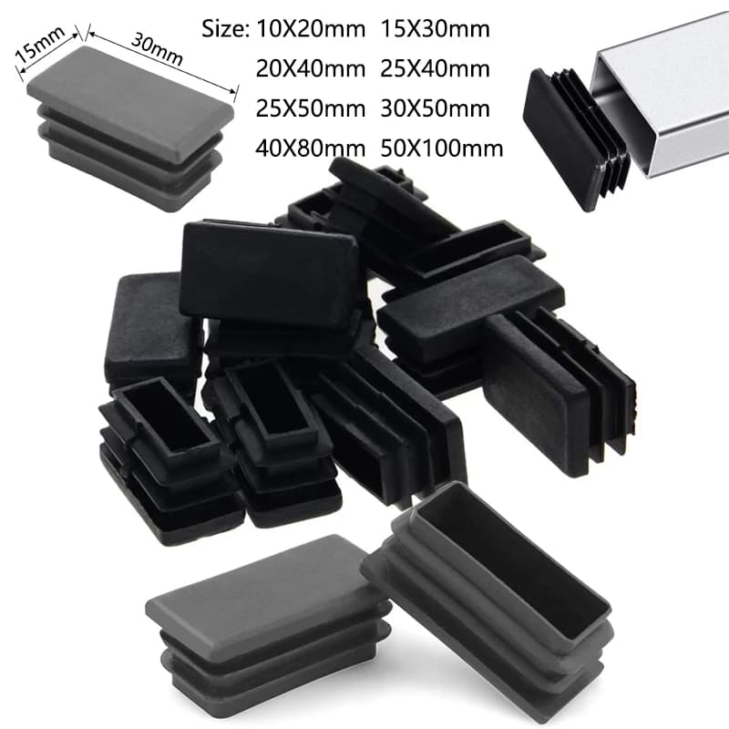 5/10 pièces carré en plastique noir obturateur embout Tube tuyau insérer bouchon bonde 10X20mm ~ 50X100mm