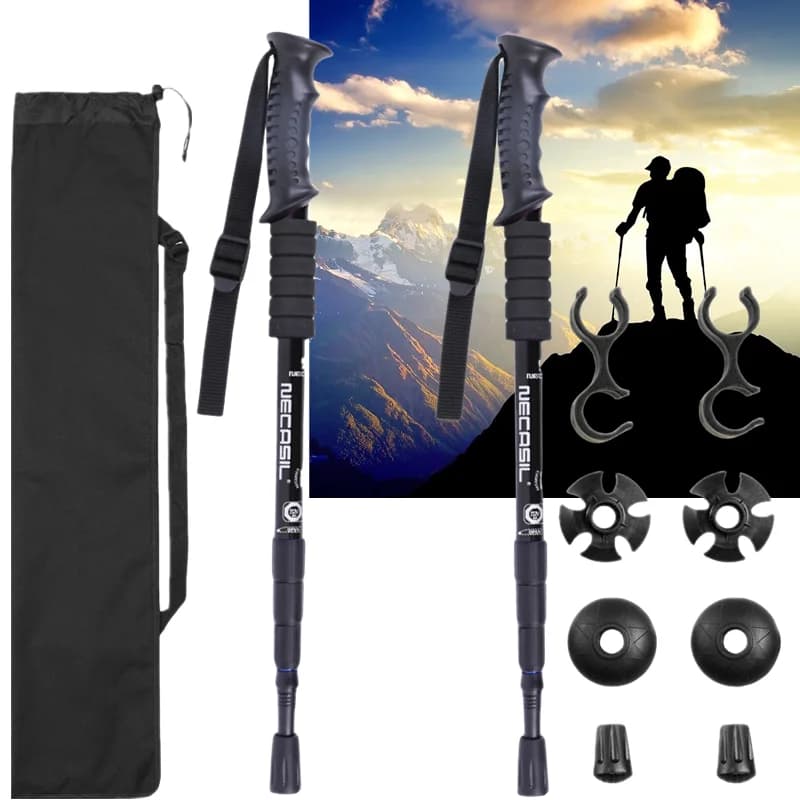 Lot de 2 bâtons de trekking, bâtons de marche nordique, cannes de ski télescopiques en aluminium, bâtons de randonnée extérieurs, béquilles