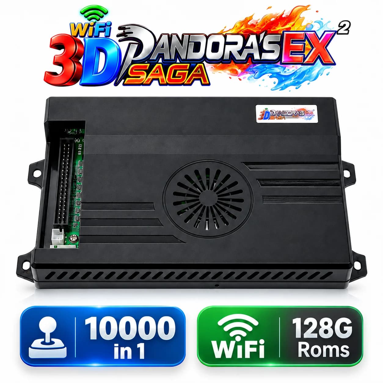 Boîtier d'arcade Pandora Saga EX2 3D 128 Go, 10000 jeux en 1, kit DIY, console de jeu, joystick 8 directions, interrupteur à lumière LED, bouton poussoir, cabinet bartop