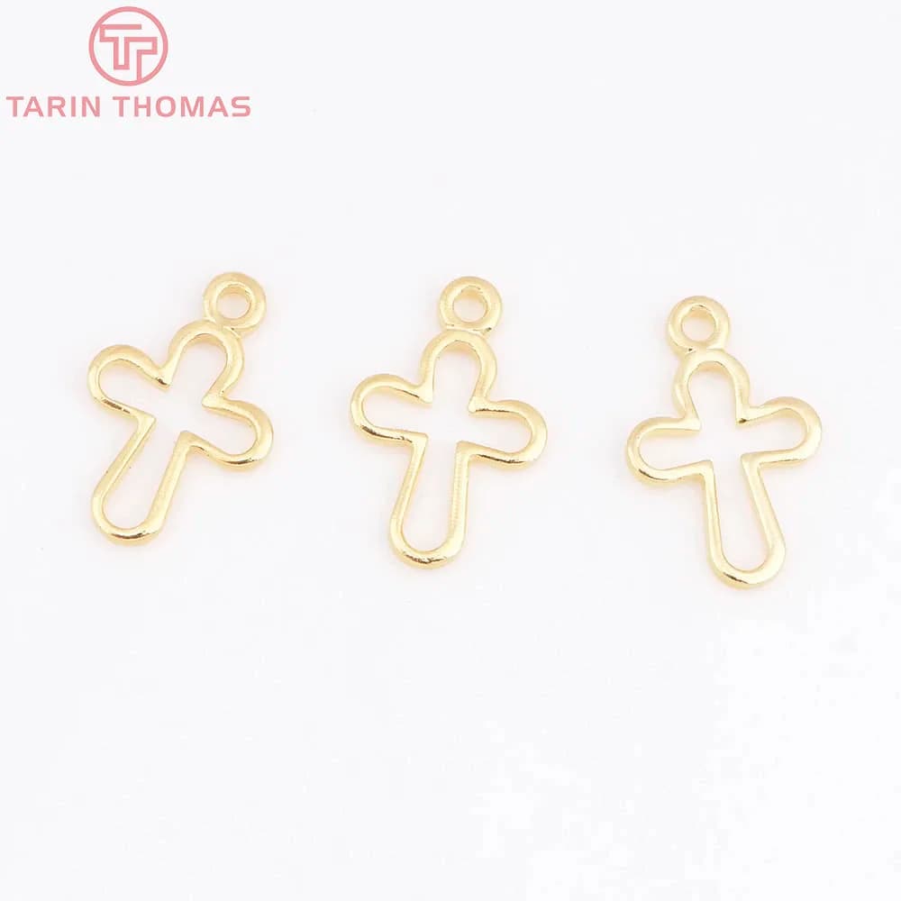 (1516) 20 pièces de croix creuses en laiton plaqué or 18 carats, 7,8x12 mm, breloques pendentifs de haute qualité, accessoires de bijoux DIY