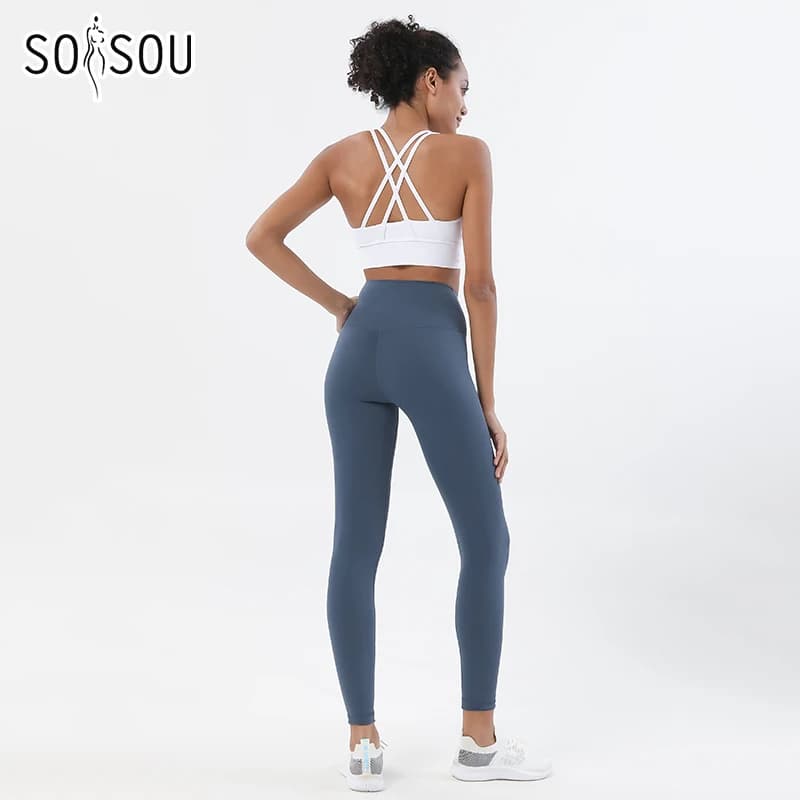 SOISOU-Ensemble de yoga en nylon respirant pour femme, survêtement de gym, leggings de fitness, soutien-gorge de sport, vêtements de sport, 2 pièces