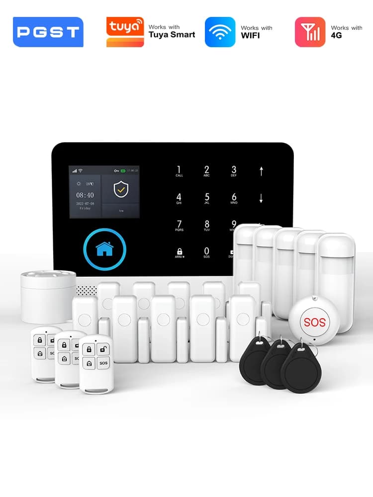 PGST kit alarme anti intrusion intelligent WiFi 4G Works with Tuya Smart Life système de sécurité sans fil pour maison appartement bureau contrôle par application installation facile sans frais