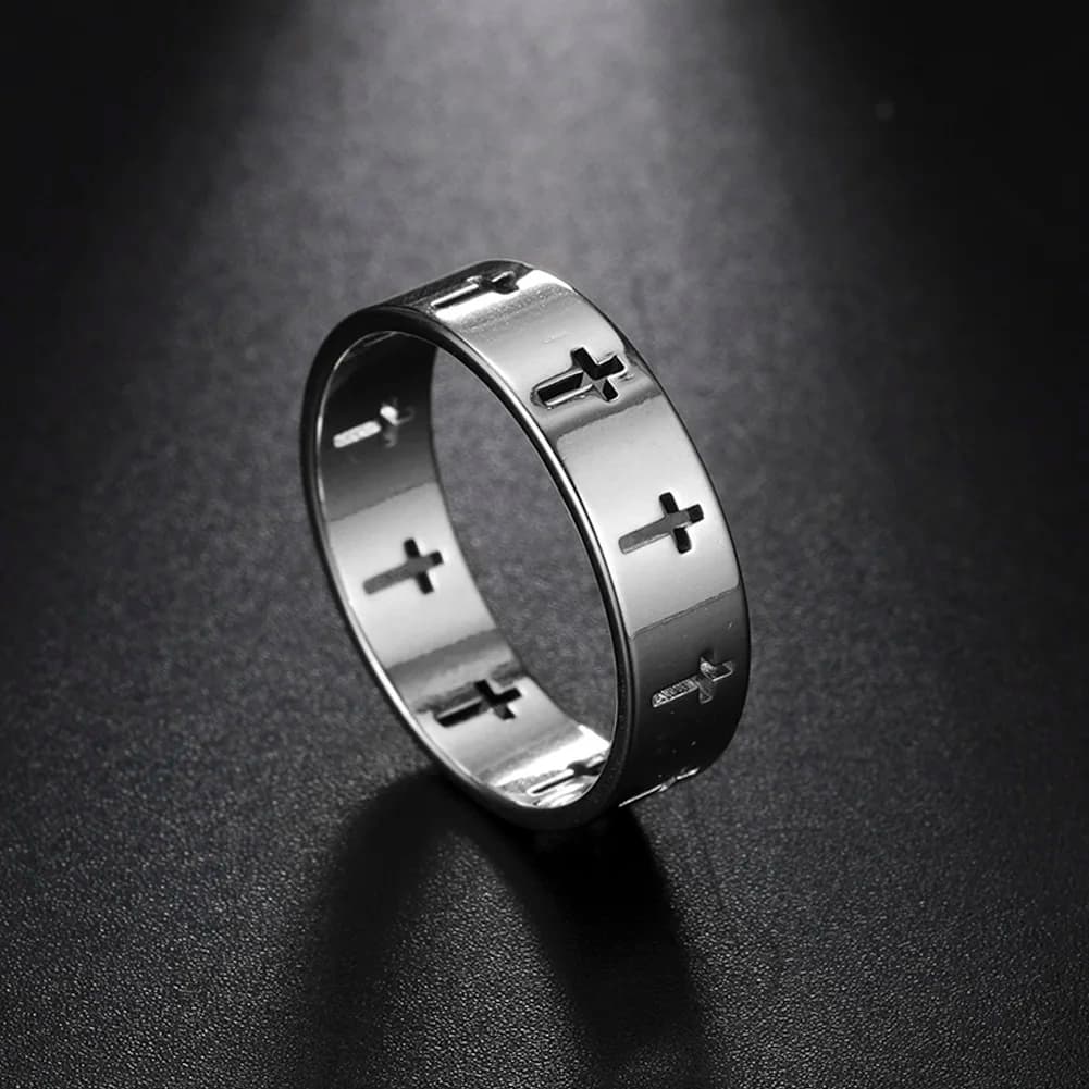 COOLTIME Bague croix gothique en acier inoxydable pour hommes et femmes, bijoux punk, cadeau de mariage, couple, document en argent, bague croix de Jésus