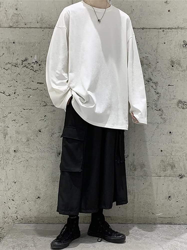 T-shirt en coton à manches longues pour hommes et femmes, pull monochrome, mode streetwear, vêtements coréens, adt PVD