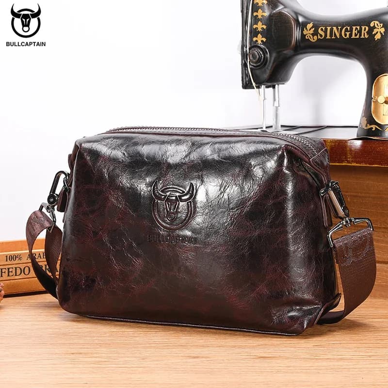 Bullcaptain-Sac en cuir véritable pour homme, sacs de messager décontractés, fentes pour cartes indépendantes, grande capacité, mode initiée