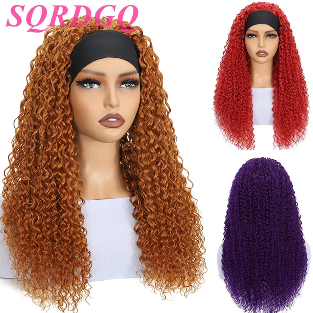 SQRDGQ Perruques synthétiques bouclées profondes pour femmes, perruque avec bandeau, noire/613/27/99J, perruque blonde pour femmes, perruques avec bandeau en solde