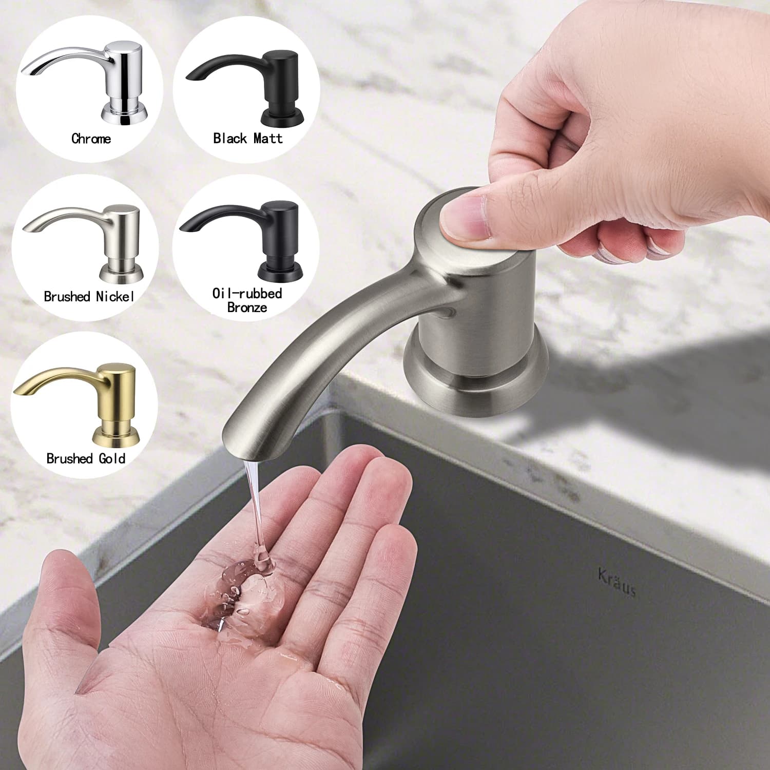 Samodra – distributeur de savon en Nickel noir, pour évier de cuisine, comptoir de savon liquide, bouteille, accessoires de cuisine, pompes intégrées de 360ml