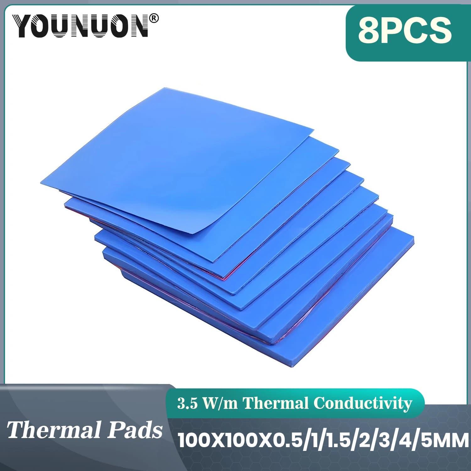 8 pièces YOUNUON 100x100x0.5mm 1mm 1.5mm 2mm 2.5mm 3mm 4mm 5mm bleu blanc vert combinaison tampons thermiques refroidissement Silicone conducteur