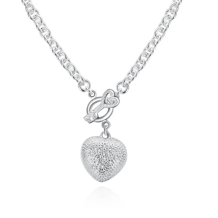 Collier en argent Sterling 925 pour femmes, 18 pouces, avec clé en cœur, cristal brillant, cadeau de noël, offre spéciale