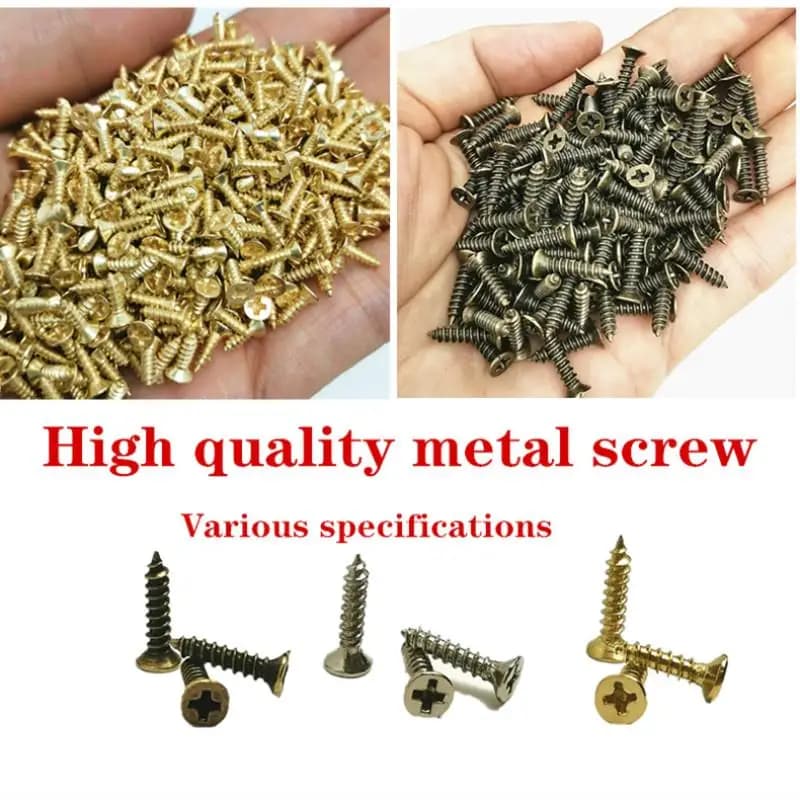 100 vis autotaraudeuses micro-miniatures à tête cruciforme plate et tête cylindrique pour meubles en bois, 2 x 5 mm/6 mm/8 mm/10 mm