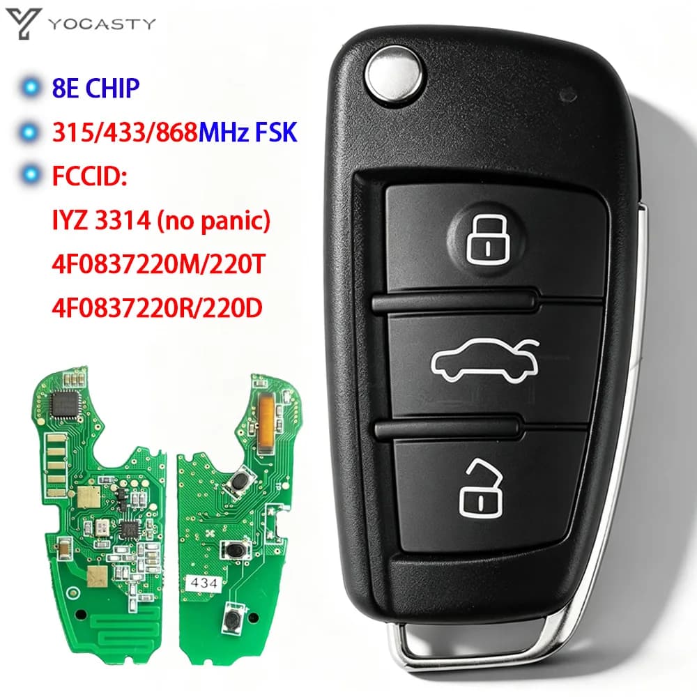 YOCASTY – clé télécommande à 3 boutons, puce 8E, 315, 434, 868 MHZ, pour A6 Q7 S6 IYZ 2006-20153314 4F0837220R 4F0837220M 4F0837220T