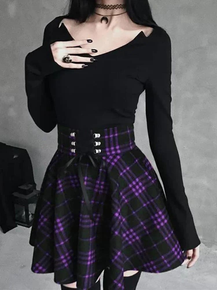 Jupe gothique à carreaux noirs pour femmes, jupes plissées à carreaux, Hip Hop, Punk, Mini jupe Clubwear, printemps automne
