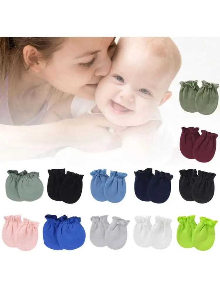 Gants en coton doux anti-rayures pour bébé, 1 paire, pour nouveau-né, couleur unie, protège-mains, mitaines, fournitures pour nourrissons, 77HD