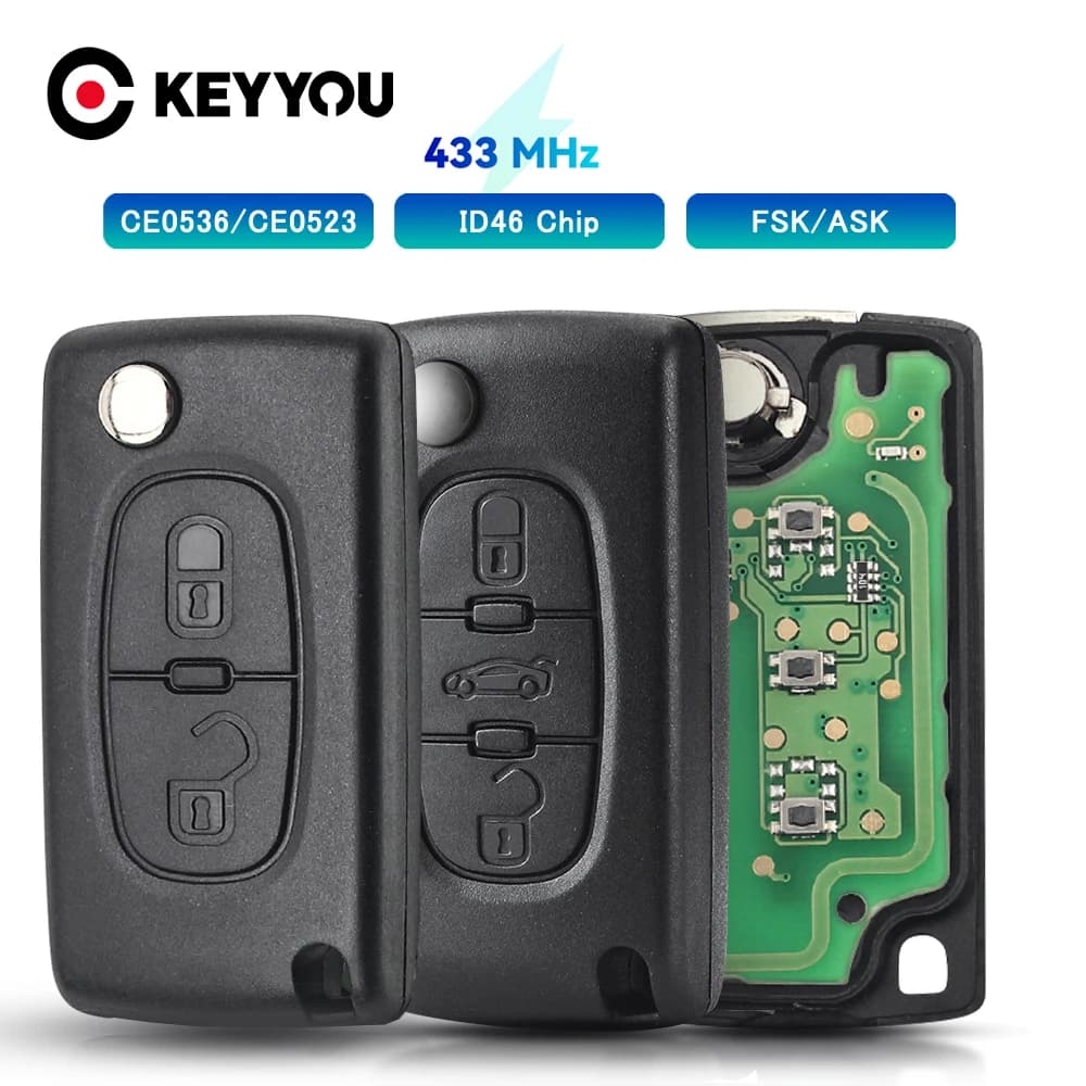 KEYYOU – clé télécommande à 2 boutons ASK/FSK, 433MHz, pour voiture citroën C1 C2 C3 C4 C5, Berlingo Picasso, pour voiture Peugeot 307 3008 308 408, ID46, CE0536, VA2/HU83
