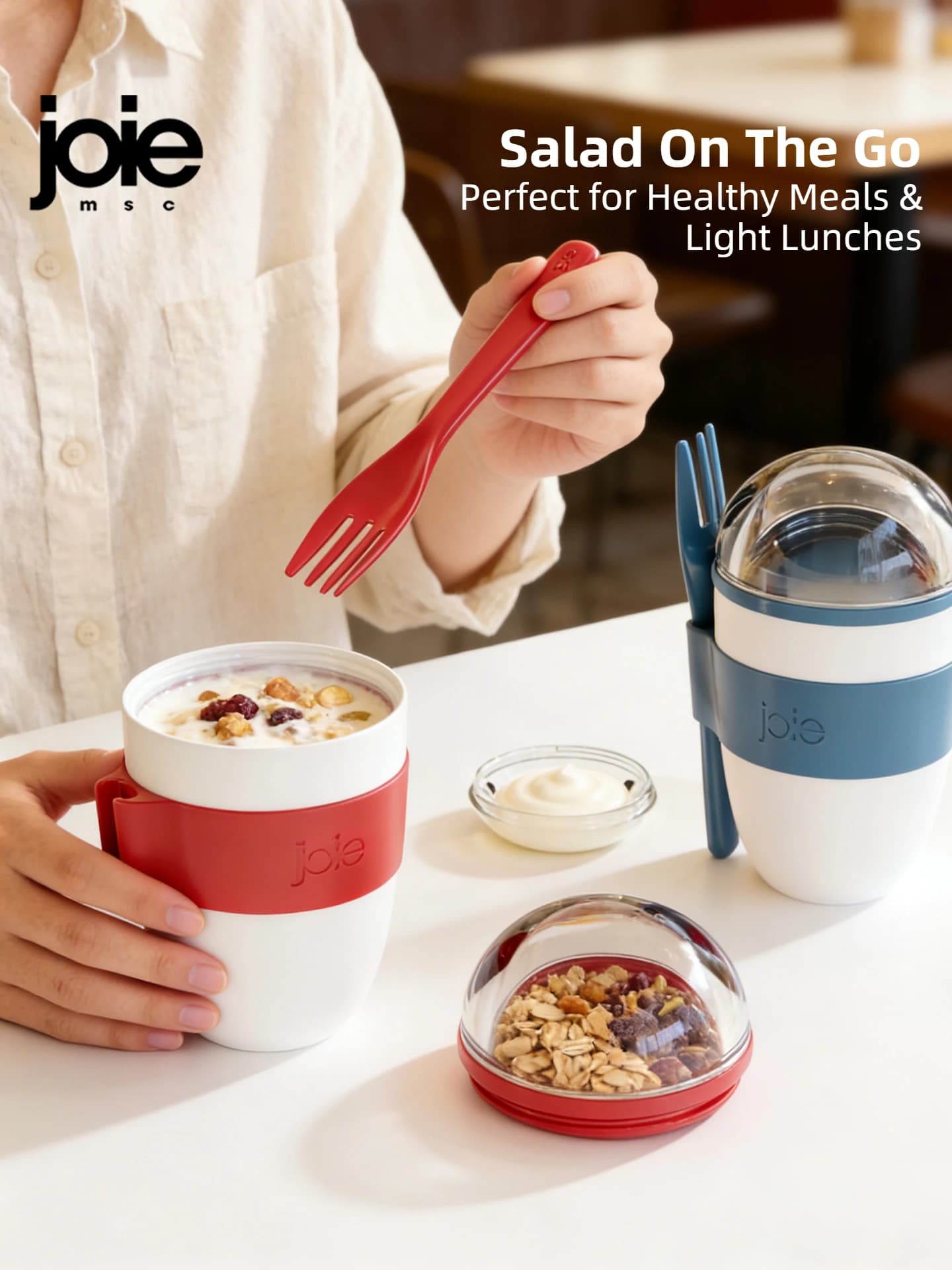 Gobelet à salade portable Joie avec couvercle pour légumes, fruits, flocons d'avoine, smoothies, yaourts, petit-déjeuner, préparation de repas à emporter