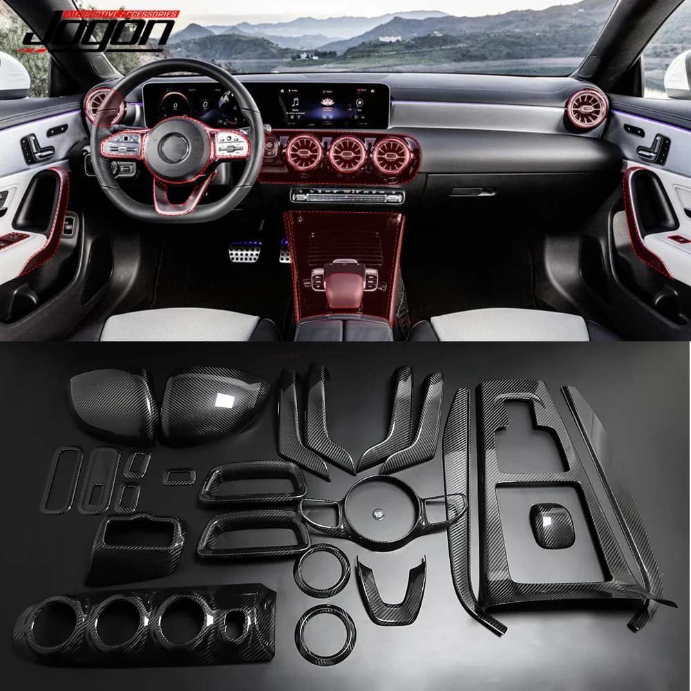 Garniture intérieure de voiture en Fiber de carbone véritable, pour Mercedes Benz A B CLA classe W177 W247 C118, couvercle de sortie de ventilation de changement de vitesse de rétroviseur