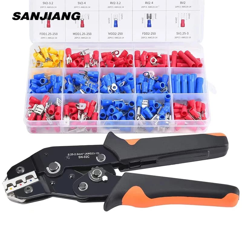 Kit d'outils de sertissage pour connecteurs de câbles isolés, bornes à fourche, anneaux et embouts de sertissage, assortiment de bornes à fourche, de connecteurs à sertir et de connecteurs à anneau