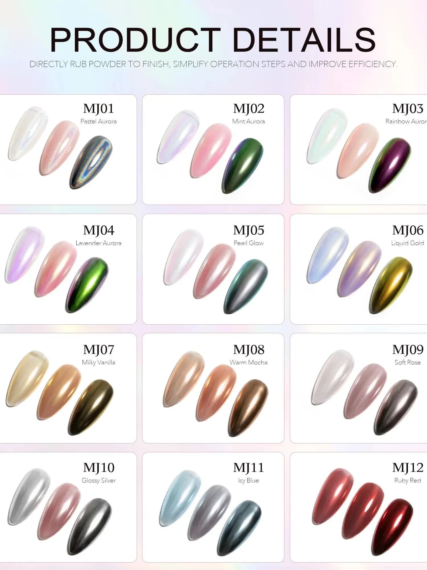 Poudre à ongles effet chrome miroir CANNI, effet aurore, pigment nacré, pour ongles en gel UV, décoration d'art des ongles métallique, design DIY